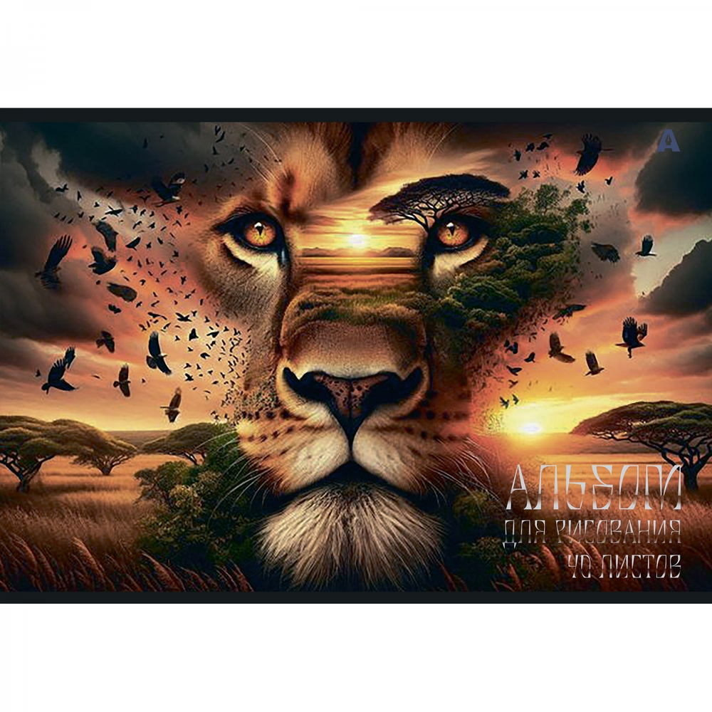 Альбом для рисования А4 40л., Alingar, на скрепке, мелованный картон (стандарт), 100 г/м2, "Животные", 2 дизайна в пленке т/у