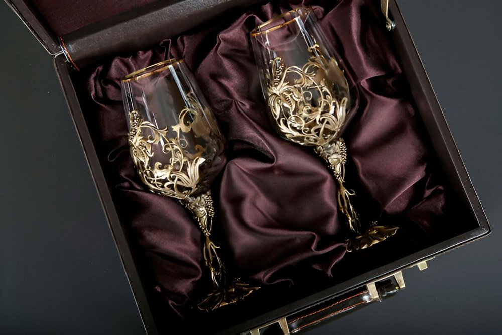 Набор бокалов для вина "Цветок" 2 шт. в подарочном футляре