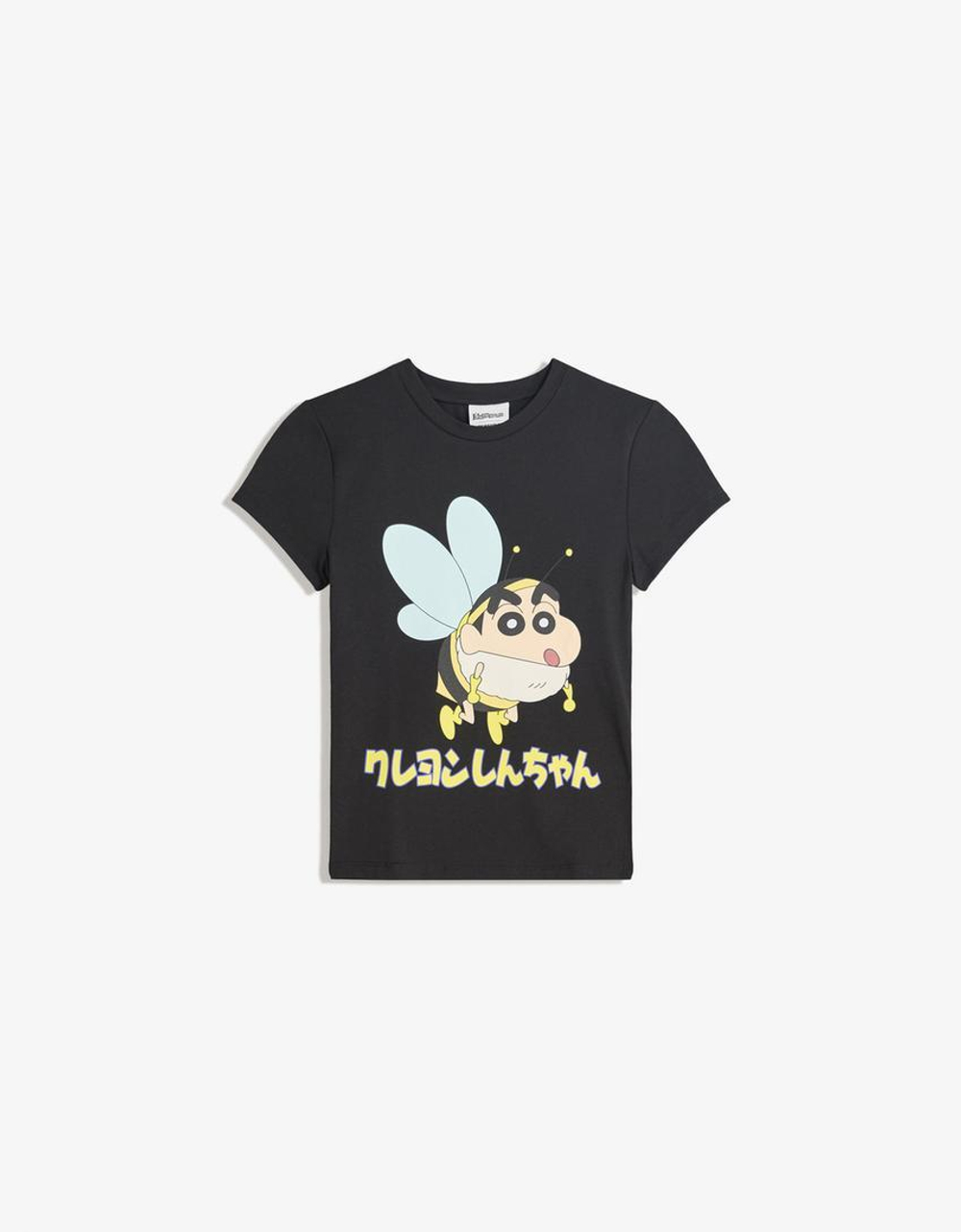BERSHKA Футболка с принтом Shin Chan, черный