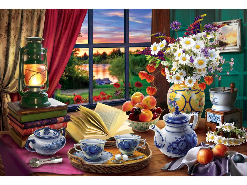 Алмазная мозаика "Вечернее чаепитие", 40х50 см, 30 цв., полн. заполн, Рыжий кот