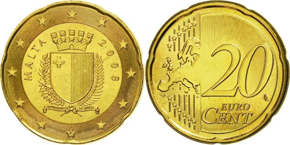 Мальта 20 евроцентов, 2008 - 2025 Герб XF