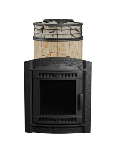 Печь банная «Атмосфера L» в ламелях Окаменевшее дерево ламель+сетка с тоннелем