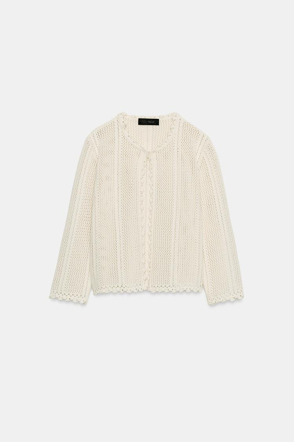 ZARA ВЯЗАНЫЙ КАРДИГАН С УЗОРОМ POINTELLE, ЭКРЮ