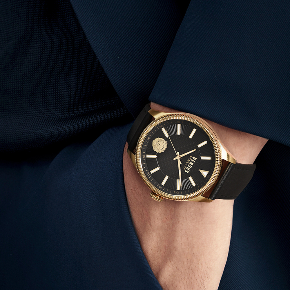 VERSUS Wrist Watch Quartz Movement Leather Strap Black Dial Men"s Watches