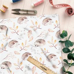 Ткань сатин ёжик с осенними листьями