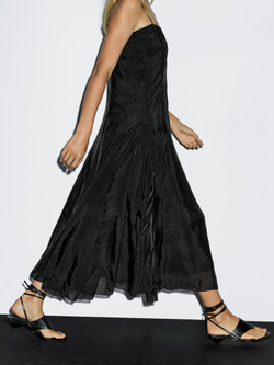 Massimo Dutti Платье миди из струящейся ткани с клиньями годе на юбке, черный