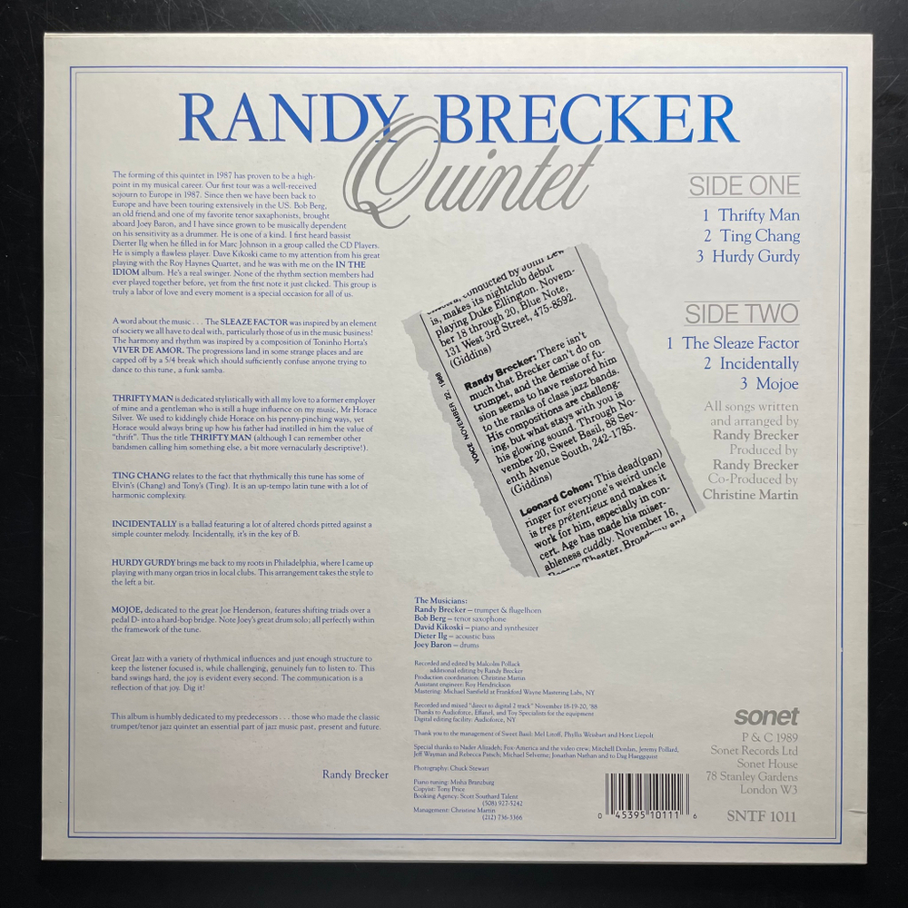 Randy Brecker Quintet ‎– Live At Sweet Basil (Европа 1989г.)