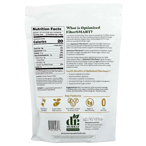 Dr. Murray's, Пребиотик, оптимизированная растворимая тапиоковая клетчатка FiberSMART®, 454 г (16 унций)