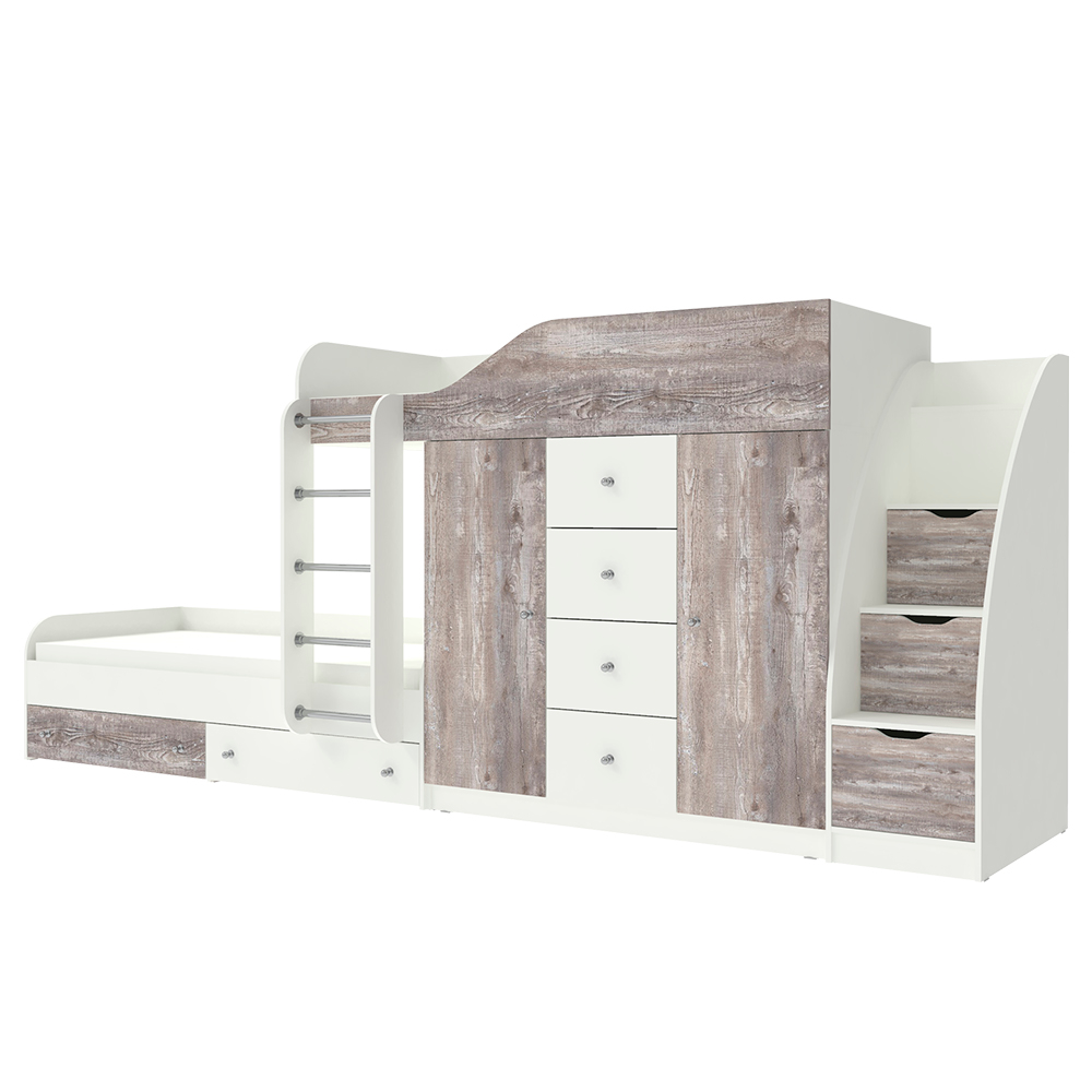 Кровать двухъярусная КарИВи Астра 6 с лестницей Комод КарИВиом Белый  Бетон