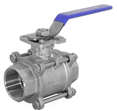 Кран шаровый муфтовый под привод нержавеющий (3PC), AISI304 DN15 (1/2"), (CF8), PN64