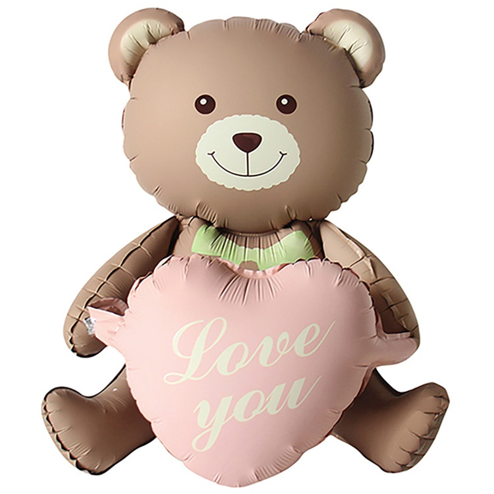 Шар Фольгированный Мишка с розовым сердцем ILY (Коричневый)