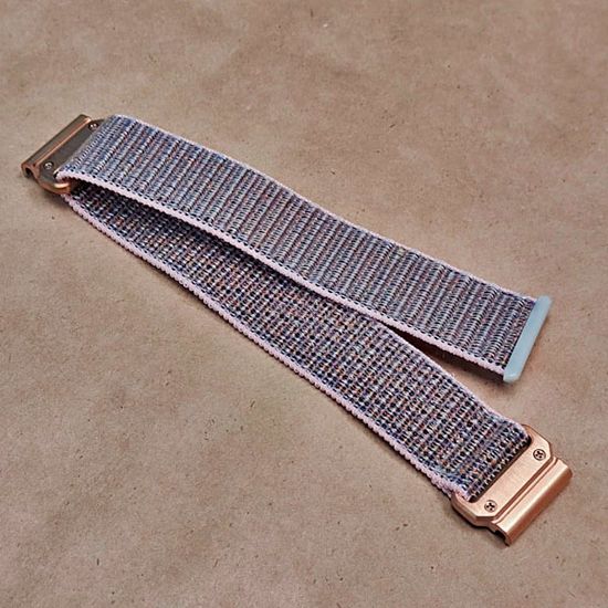 Ремешок QuickFit 20 мм нейлоновый для Garmin Fenix 7S, Fenix 6S, Fenix 5S, Instinct 2S, Epix Pro Gen 2 (42 mm) быстросъемный велкро (Розово-серый, золото)