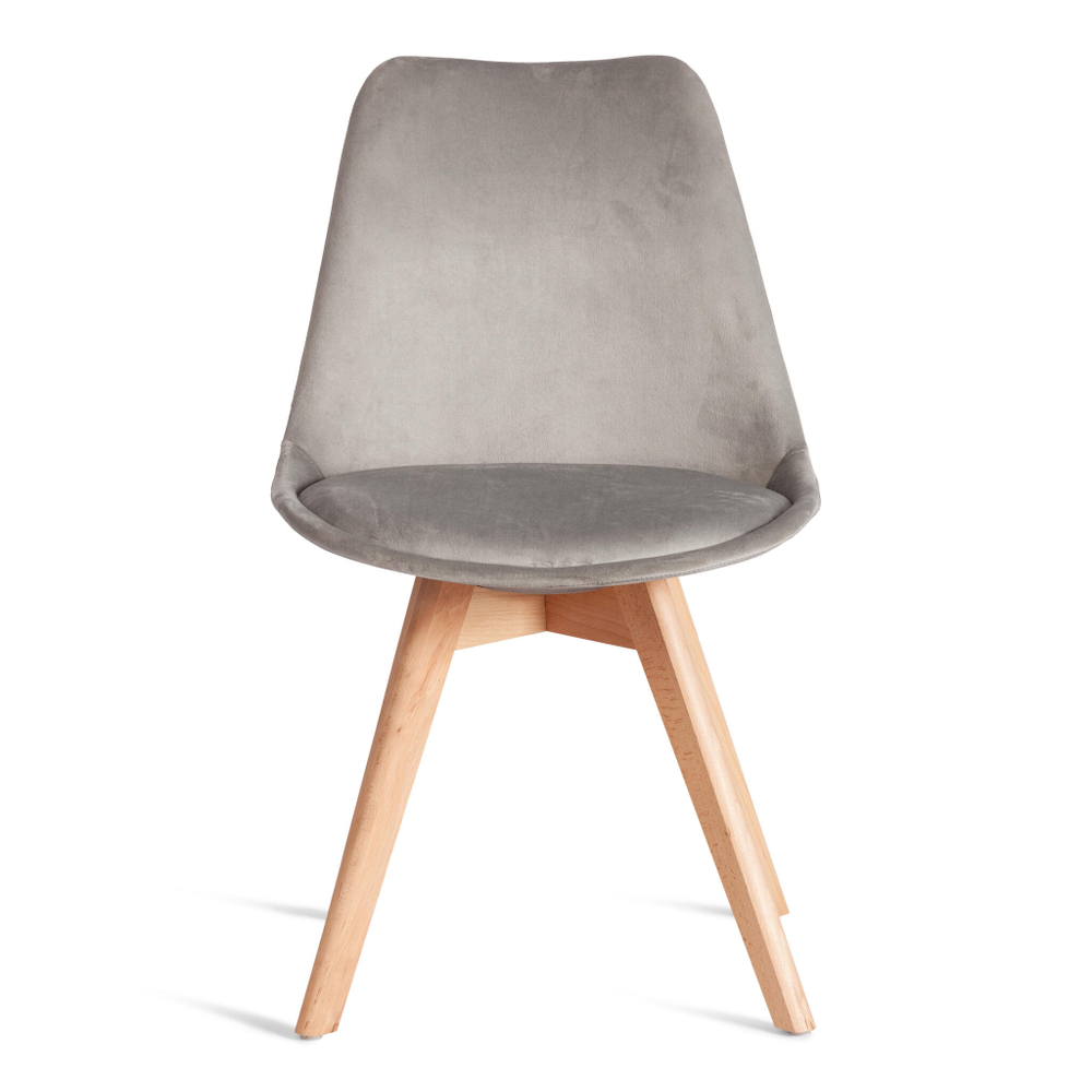 Стул TULIP SOFT (mod. 053V) дерево/пластик/вельвет, 49,5 x 54,5 x 84 см, Светло-серый (HLR 39)/натуральный