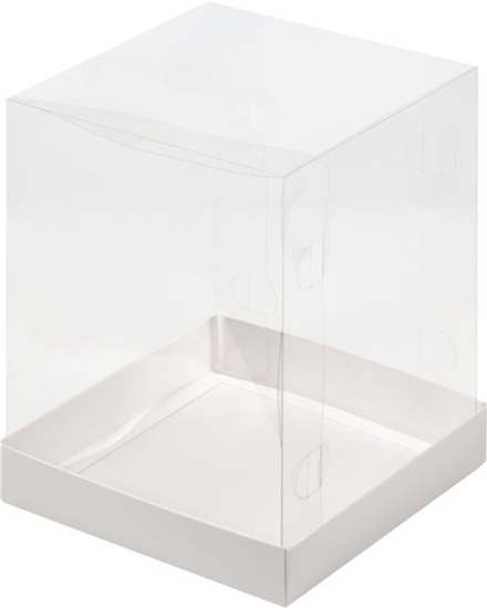 Коробка для кулича/торта с прозрачным куполом, белая 16х16х14 см