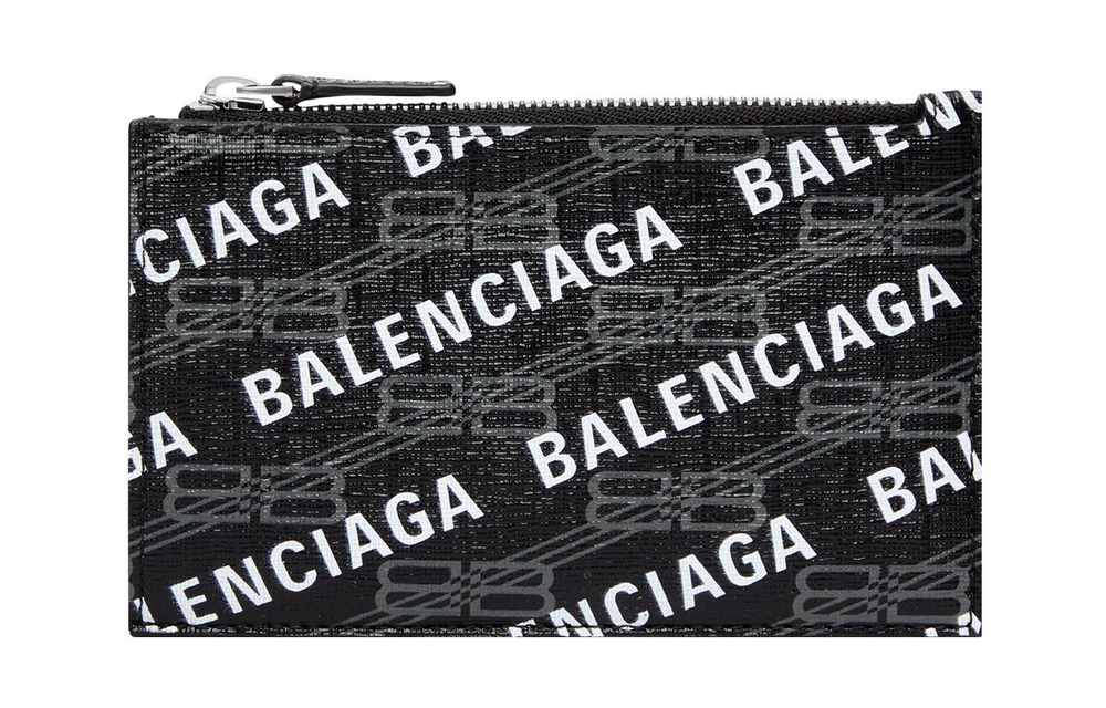 Balenciaga BB MONOGRAM Cow Leather Coin Purse, Card Holder Large Women"s Black