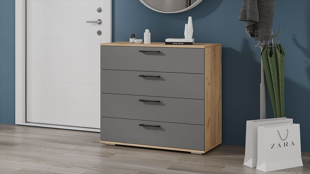 Комод для одежды с ящиками Дуб Крафт золотой/Серый графит 4 ящика 92х41х84 см