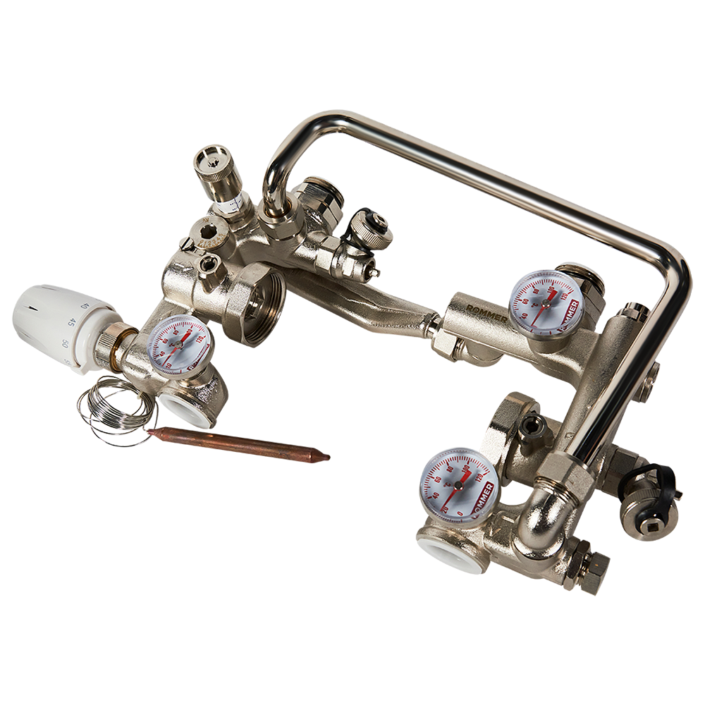 Насосно-смесительный узел ROMMER - 1" (термоклапан 20-60°C, с байпасом, без насоса)