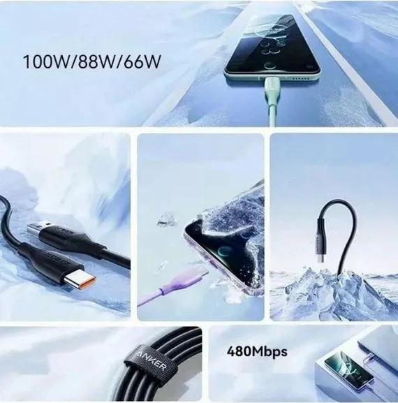 Кабель Anker USB-A to USB-C, 6A, 1m черный (Black) A8001