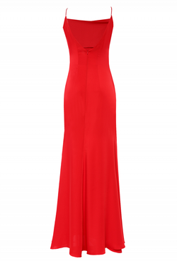 Платье в пол на лямках красное 25-19 SS