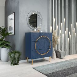 Комод Арт Колор leaves Стайл Голд с 3 ящиками Королевский синий