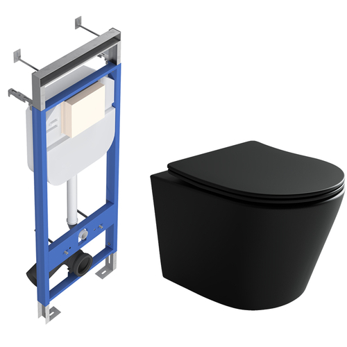 Комплект подвесной безободковый унитаз Ceramica Nova Balearica CN6000MB черный матовый с сиденьем микролифт + инсталляция Creto Standart 1.1
