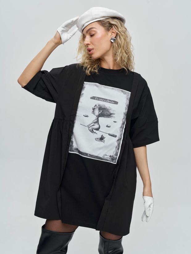 Платье футболка с принтом ДО ЛУНЫ, черное