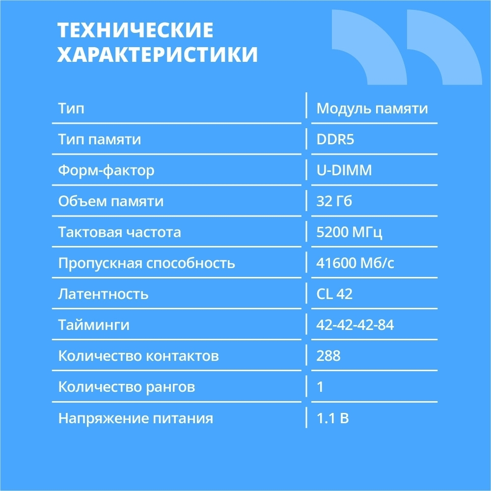 Оперативная память CBR DDR5 DIMM (UDIMM) 32GB CD5-US32G52M42-01 PC5-41600, 5200MHz, CL42, 1.1V