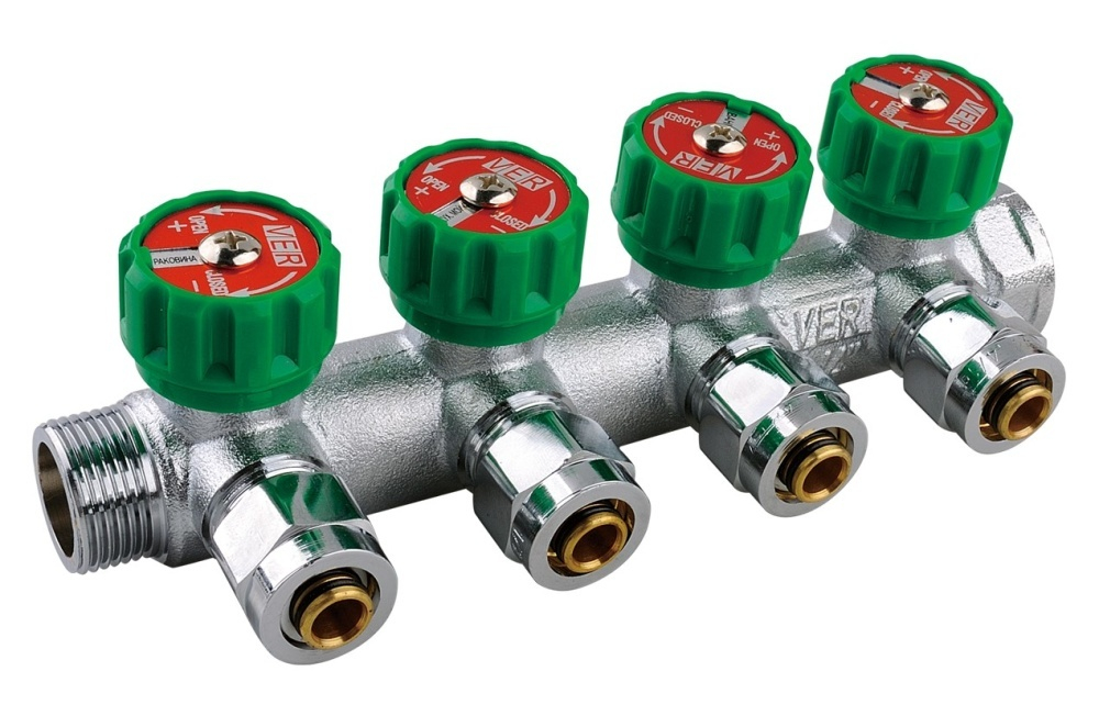 Коллектор  4 вых 3/4 х 16  с еврок. (бар. зел.)  ViEiR  (25/1шт)