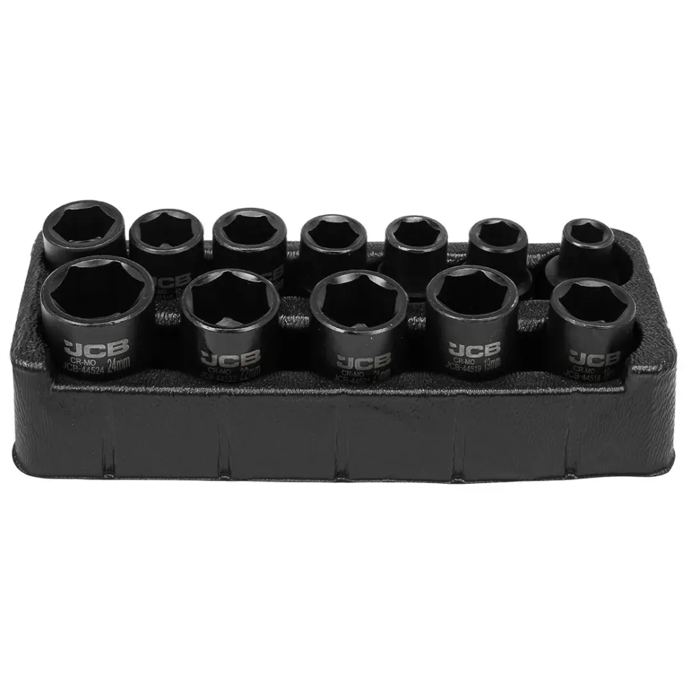 Набор головок ударных, 12пр., 1/2''6гр.(10,12,13,14,15,16,17,18,19,21,22,24мм),в метал. Кейсе JCB JCB-4129-5MPB