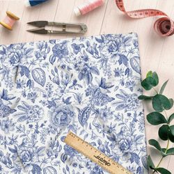 Ткань бифлекс розы росписью гжель