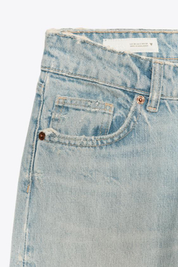 ZARA ДЖИНСЫ TRF WIDE LEG С НИЗКОЙ ПОСАДКОЙ, ЛИНЯЛЫЙ СИНИЙ