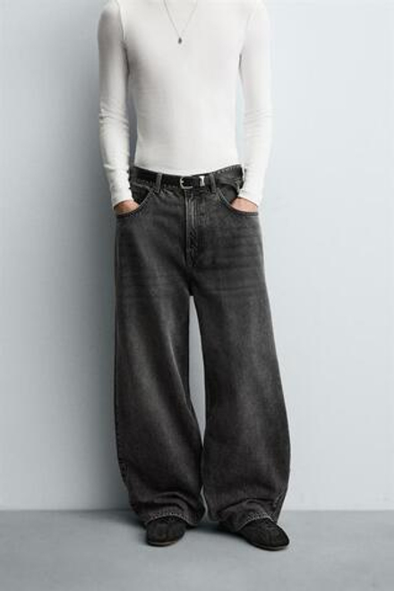 ZARA ДЖИНСЫ BAGGY FIT, СЕРЫЙ