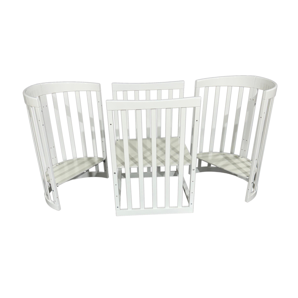 Детская кроватка Severyanka NEW белый (6в1, овальная, круглая, поперечный маятник, колесо)