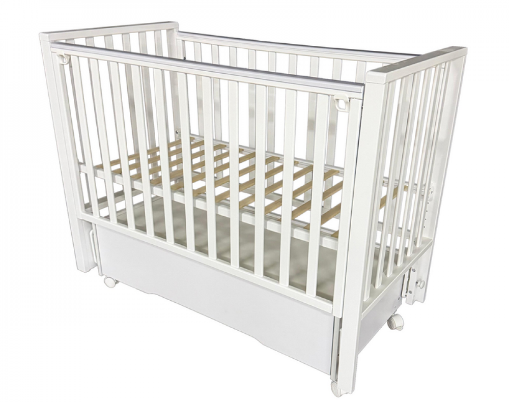 Кровать детская "Aicon" автостенка,ящик,универсальный маятник (белый)