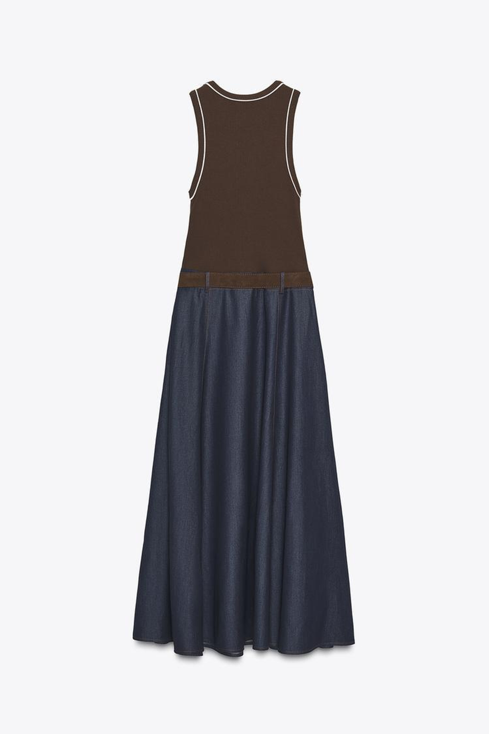 ZARA КОМБИНИРОВАННОЕ ПЛАТЬЕ-МИДИ С ПОЯСОМ, КОРИЧНЕВЫЙ