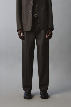 ZARA КОСТЮМНЫЕ БРЮКИ REGULAR FIT ИЗ СМЕСОВОГО ХЛОПКА, КОРИЧНЕВЫЙ