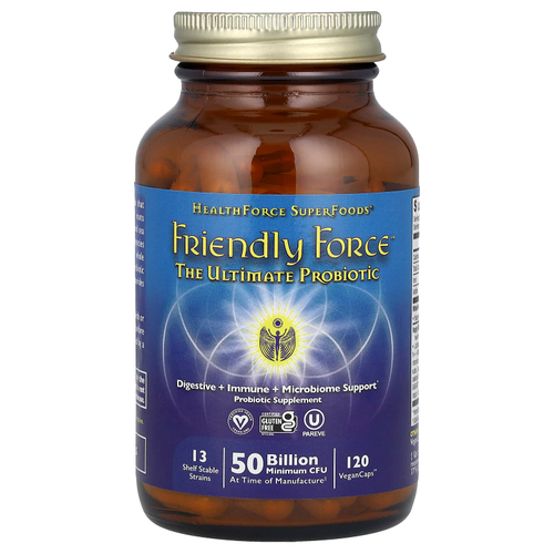 HealthForce Superfoods, Friendly Force™, усовершенствованный пробиотик, 120 веганских капсул