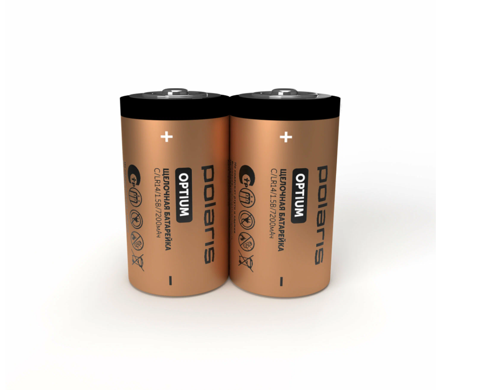 Батарейки щелочные (алкалиновые) Polaris PB LR14 (С) (2шт) OPTIUM 7200 mAh