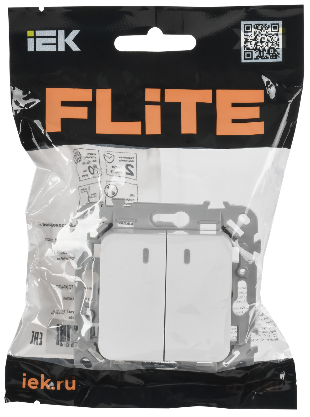 FLITE Выключатель 2-клавишный с индикацией 10А ВС12-1-1-ФлБ белый IEK