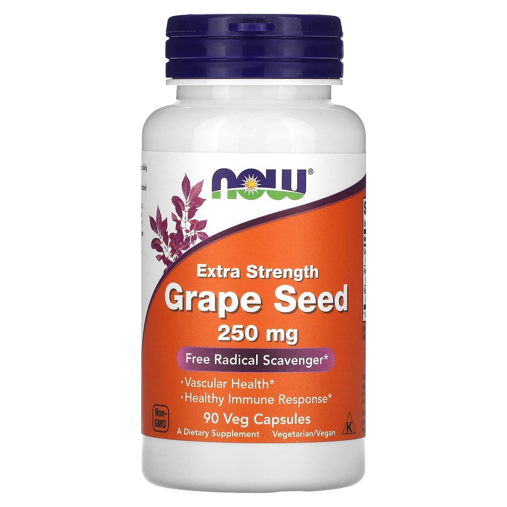 NOW Foods, виноградная косточка, 250 мг, 90 растительных капсул