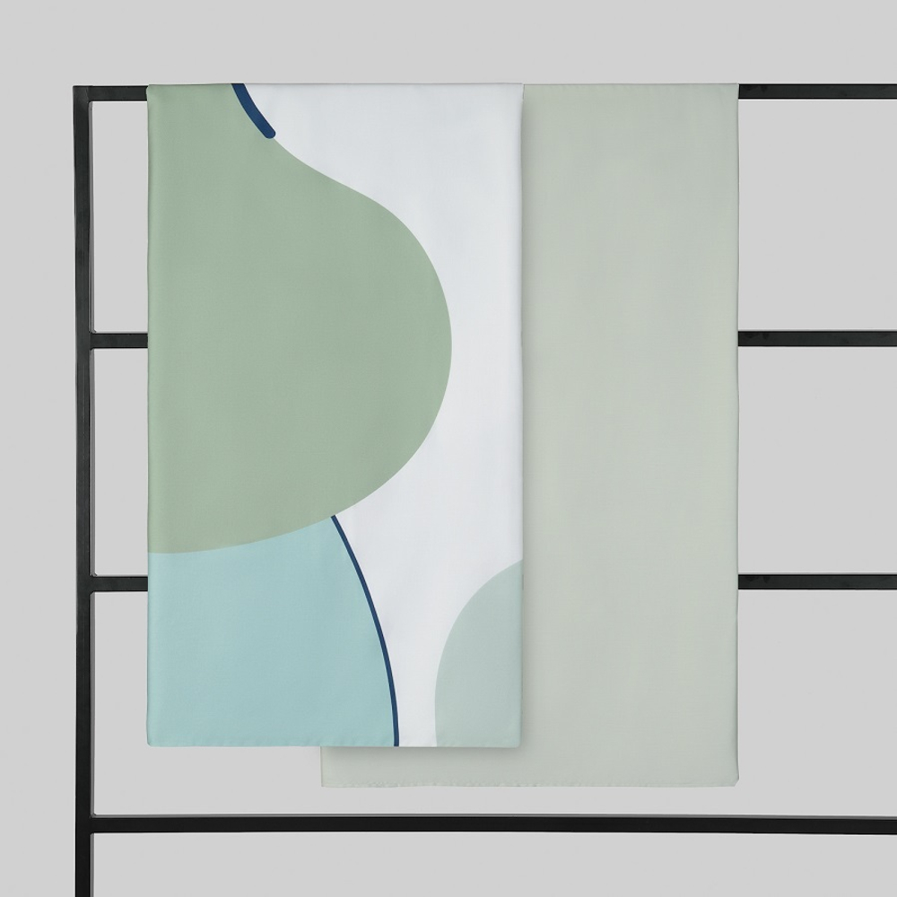 Комплект постельного белья двуспальный из сатина мятного цвета с авторским принтом из коллекции freak fruit