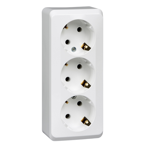 Schneider Electric ЭТЮД Белый Розетка 3-местная открытая установка с заземляющими контактами без шторок 16А, 250B PA16-011B