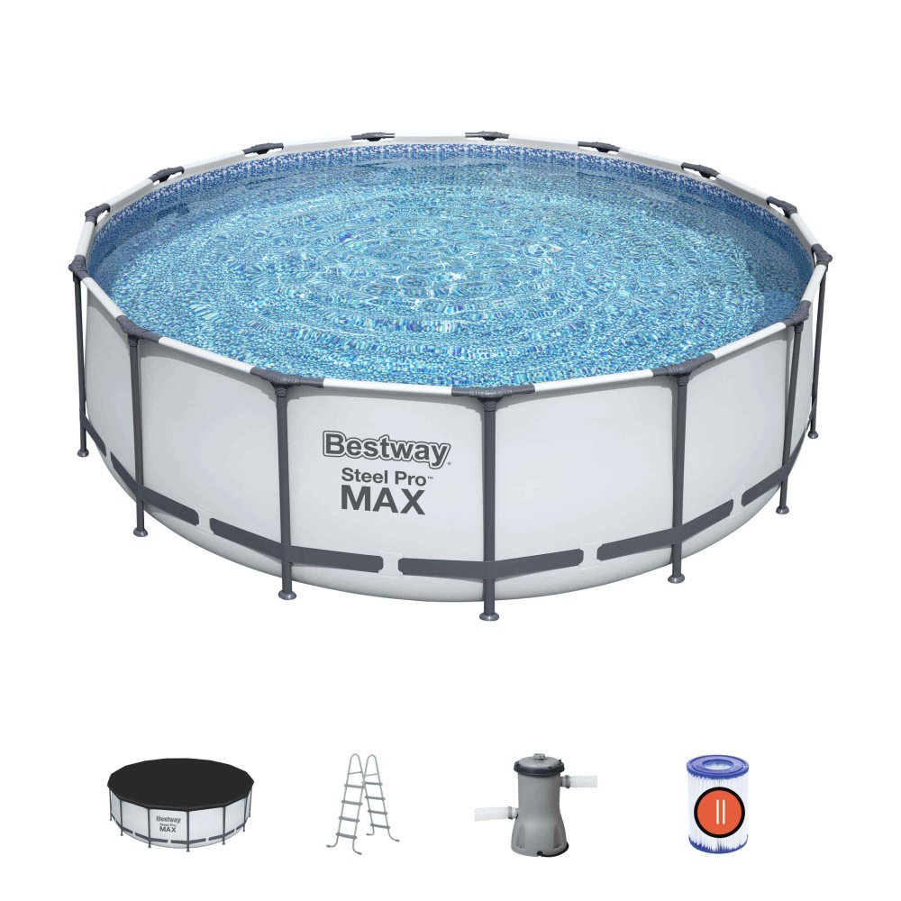 Каркасный бассейн Bestway 457х122 см + фильтр-насос 3028 л/ч, тент, лестница (56438 BW)