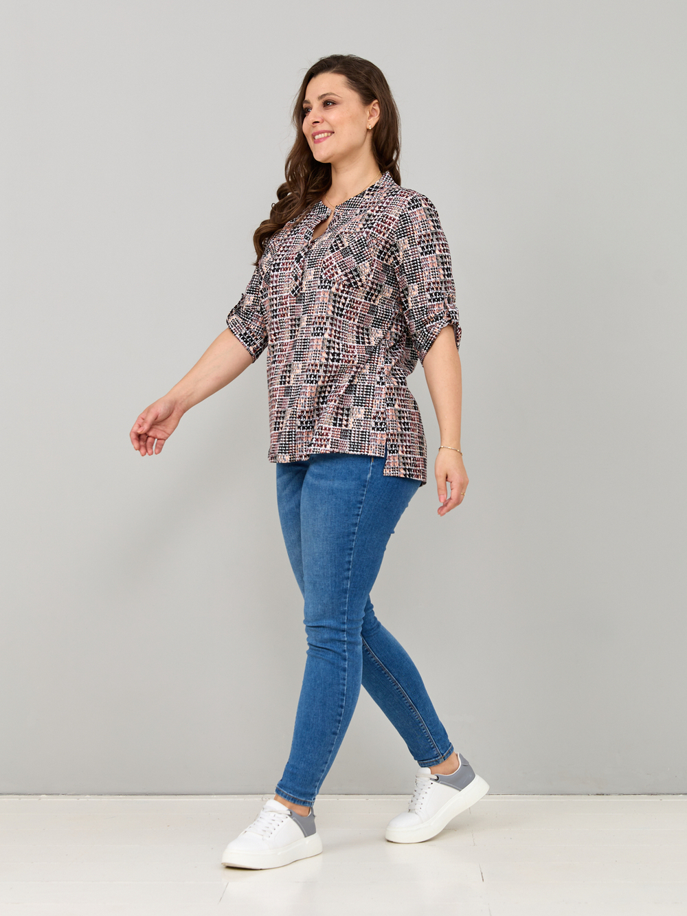 Блузка БЛ-131/пьедепуль-черныйтерракот