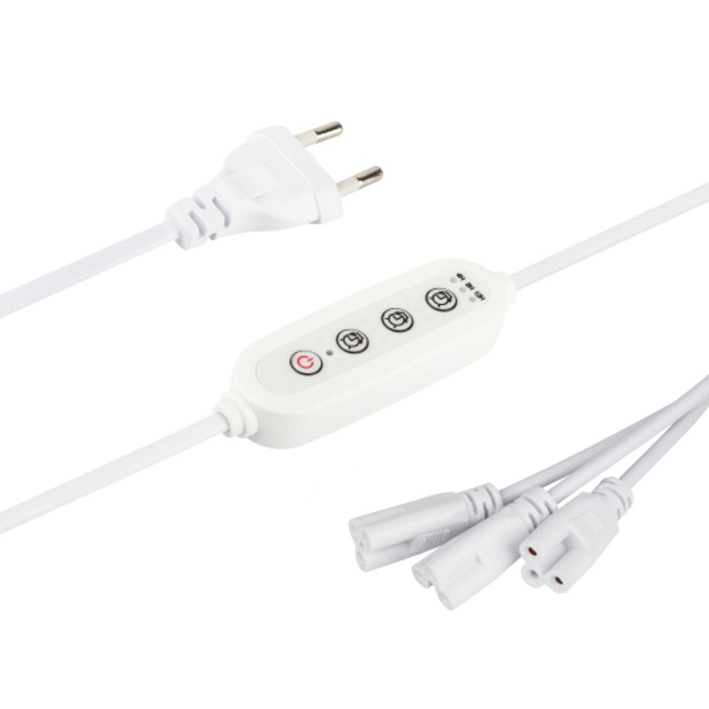 Разветвитель сетевой для линейных светильников ЭРА 3х IEC C5 3pin+timer на 3 точки с таймером 4, 8, 12H 2м | Аксессуары для фито светильников