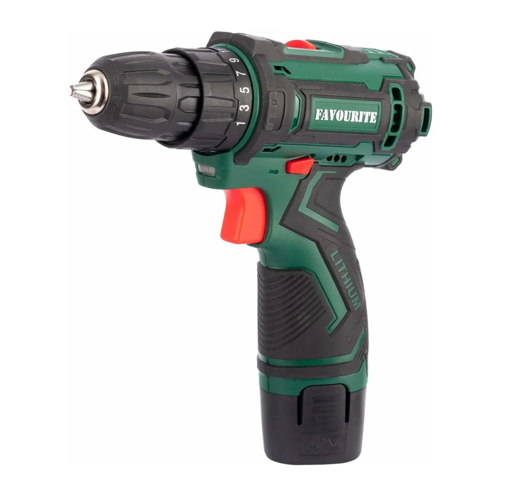 Дрель-шуруповерт аккумуляторная FAVOURITE "DC 1202 PROMO SET", 12В, Li-ion, 2Ач, быстрозажимной патрон