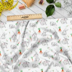 Ткань сатин милые зайцы с морковкой