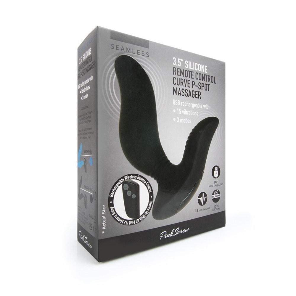 Черный вибромассажер простаты с пультом ДУ 3,5’’ Remote Control Curve P-spot Massager - 12 см.