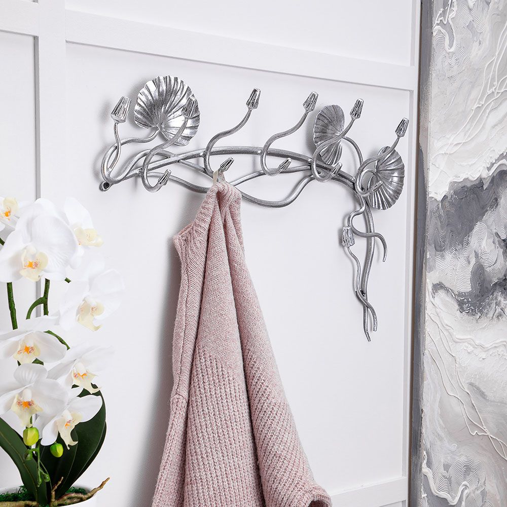Вешалка настенная «Нимфея» (с 5-ю крючками) Античное серебро