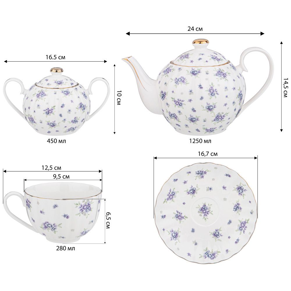 ЧАЙНЫЙ СЕРВИЗ LEFARD "SONNET IN BLUE" НА 6 ПЕР. 14 ПР. 1200/400/280 МЛ (КОР=4НАБ.)